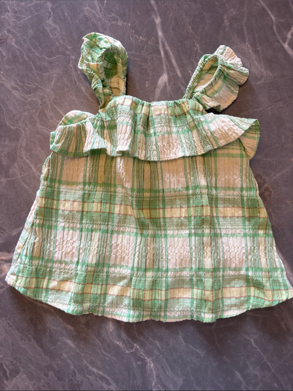 Zara Girls Green and White Plaid Ruffle Camisole